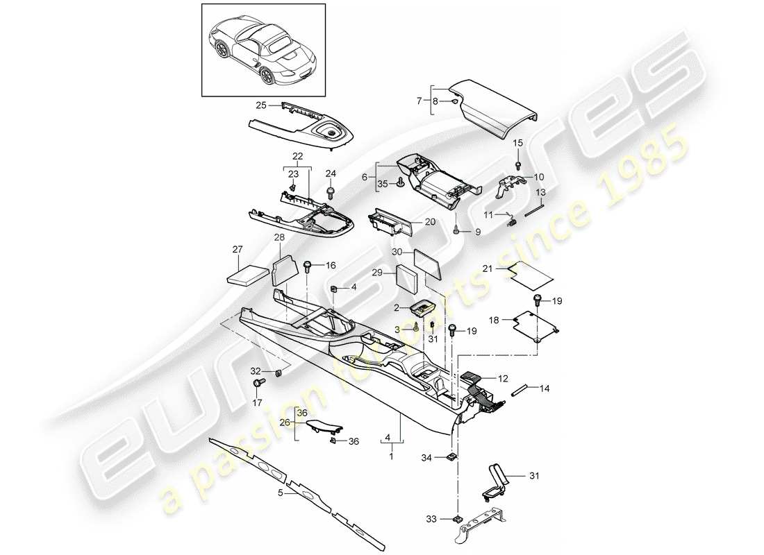 Porsche Boxster 987 (2011) CENTER CONSOLE Part Diagram