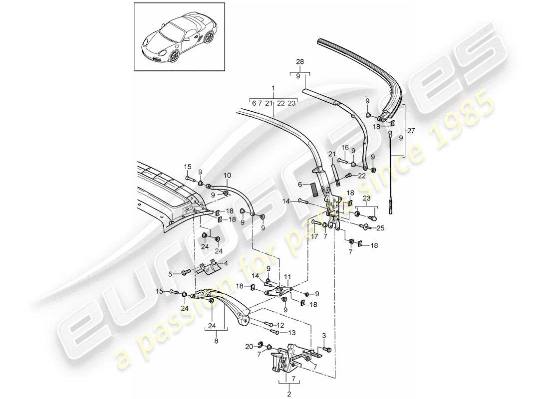 Porsche Boxster 987 (2011) top frame Part Diagram