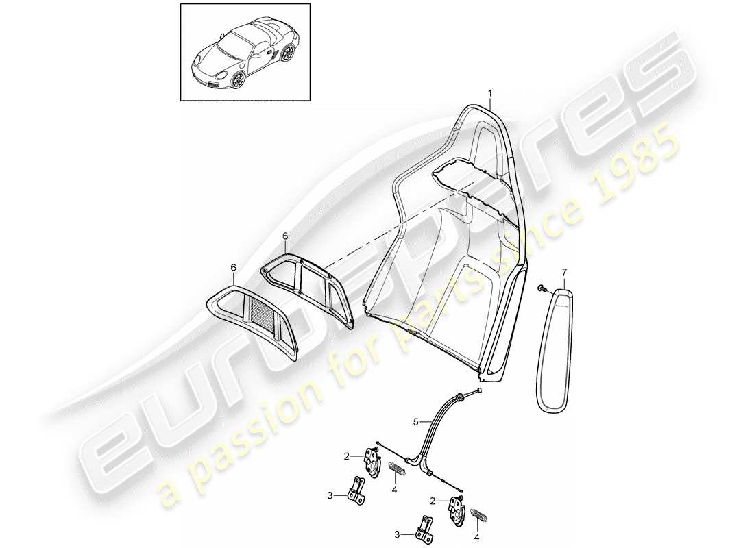 Porsche Boxster 987 (2011) backrest shell Part Diagram
