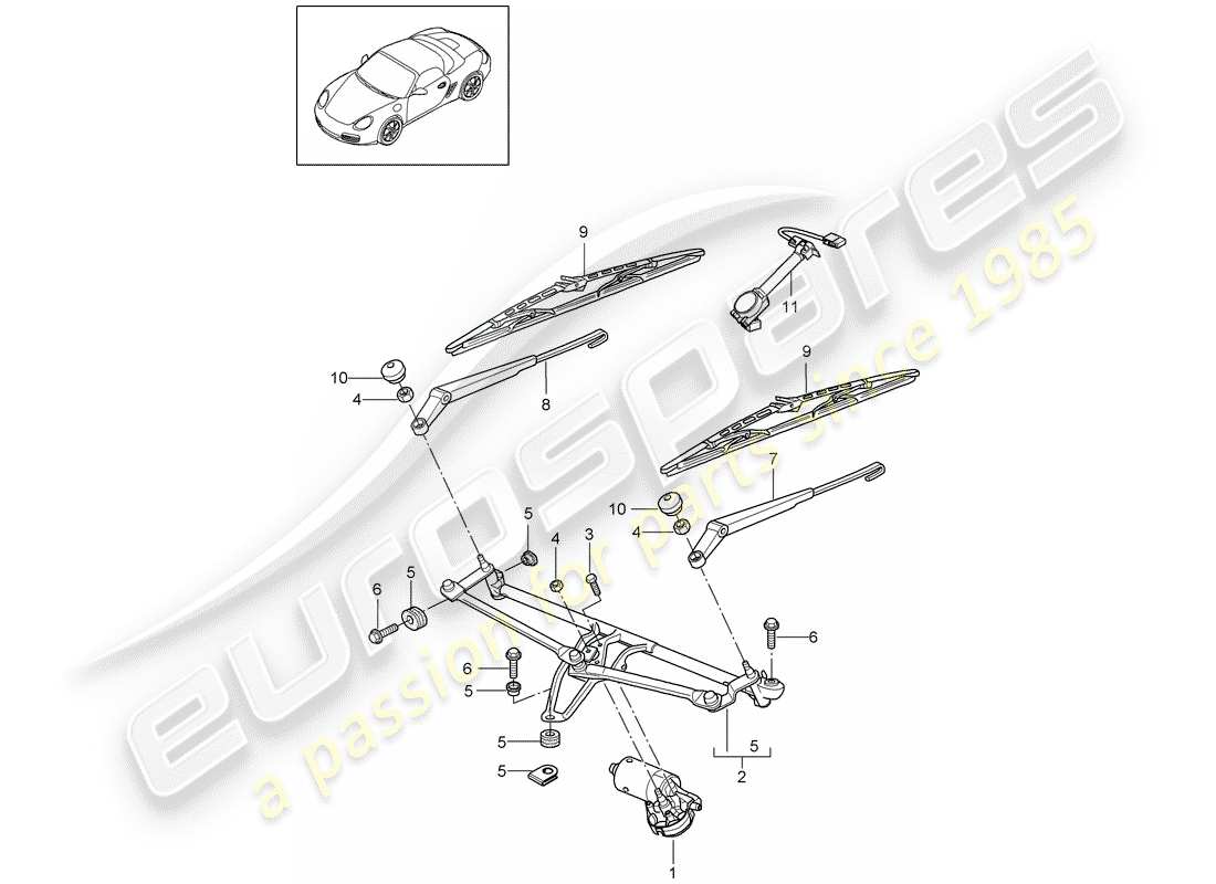Porsche Boxster 987 (2011) WINDSHIELD WIPER SYSTEM COMPL. Part Diagram