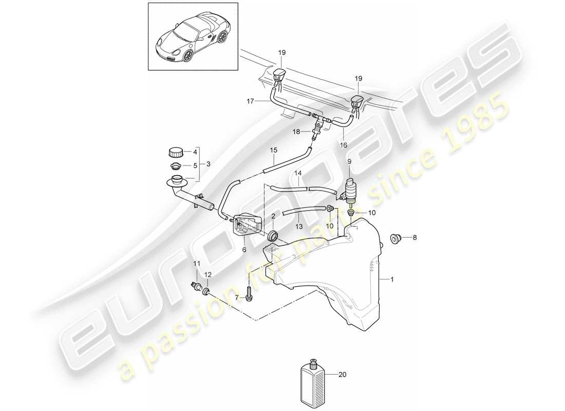 Porsche Boxster 987 (2011) windshield washer unit Part Diagram