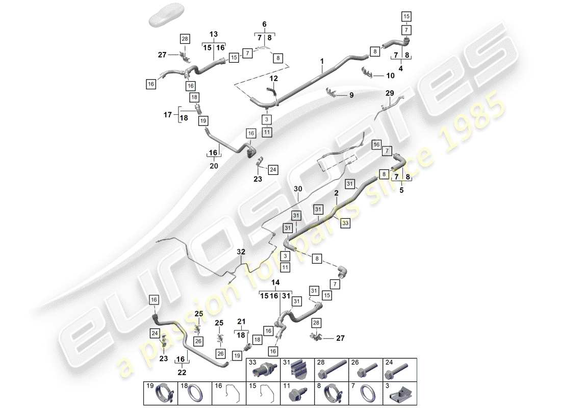 Porsche Boxster Spyder (2019) water cooling Parts Diagram