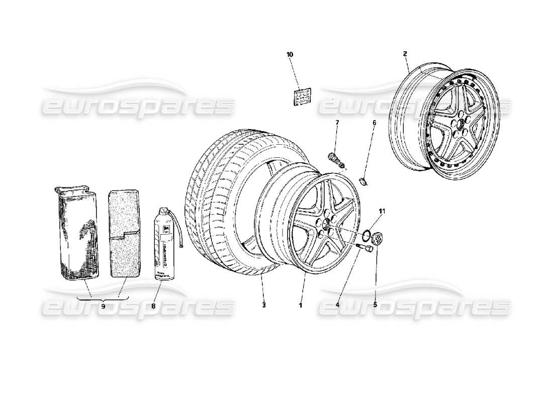 Ferrari 512 TR Wheels Parts Diagram