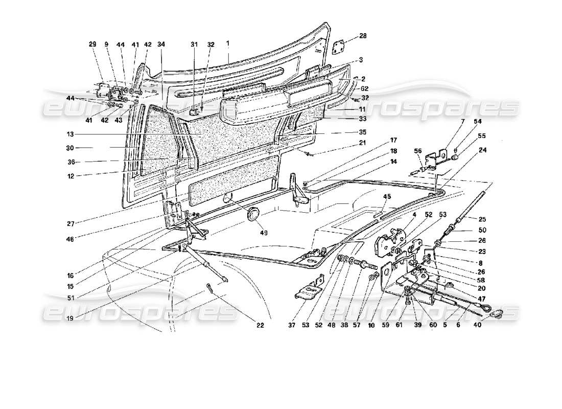 Ferrari 512 TR Front Hood Parts Diagram