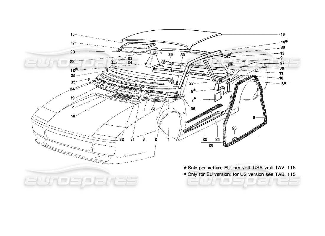 Ferrari 512 TR Accessories and Trims Parts Diagram