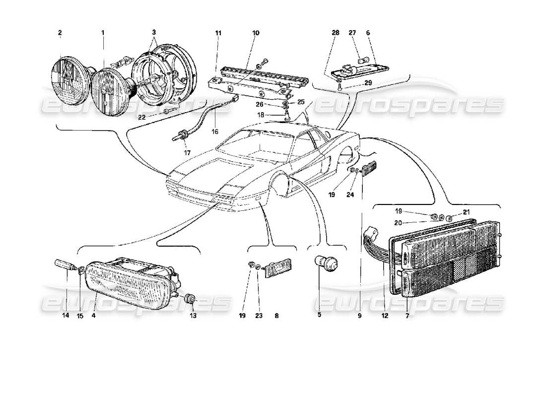Ferrari 512 TR Lamps Parts Diagram