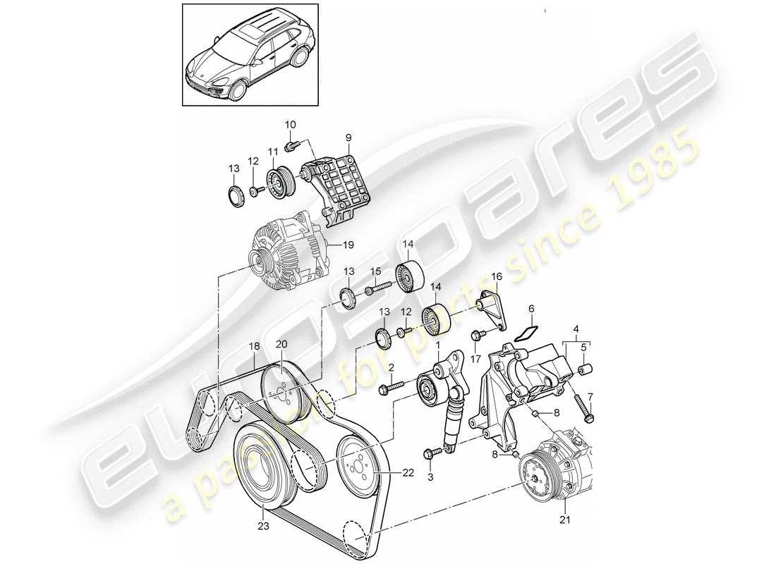 Porsche Cayenne E2 (2015) belt tensioner Part Diagram