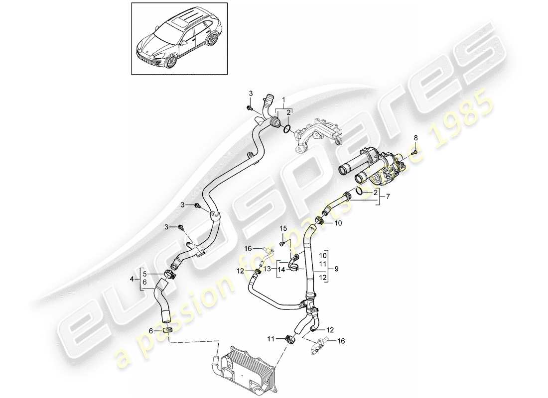 Porsche Cayenne E2 (2015) water cooling 2 Part Diagram