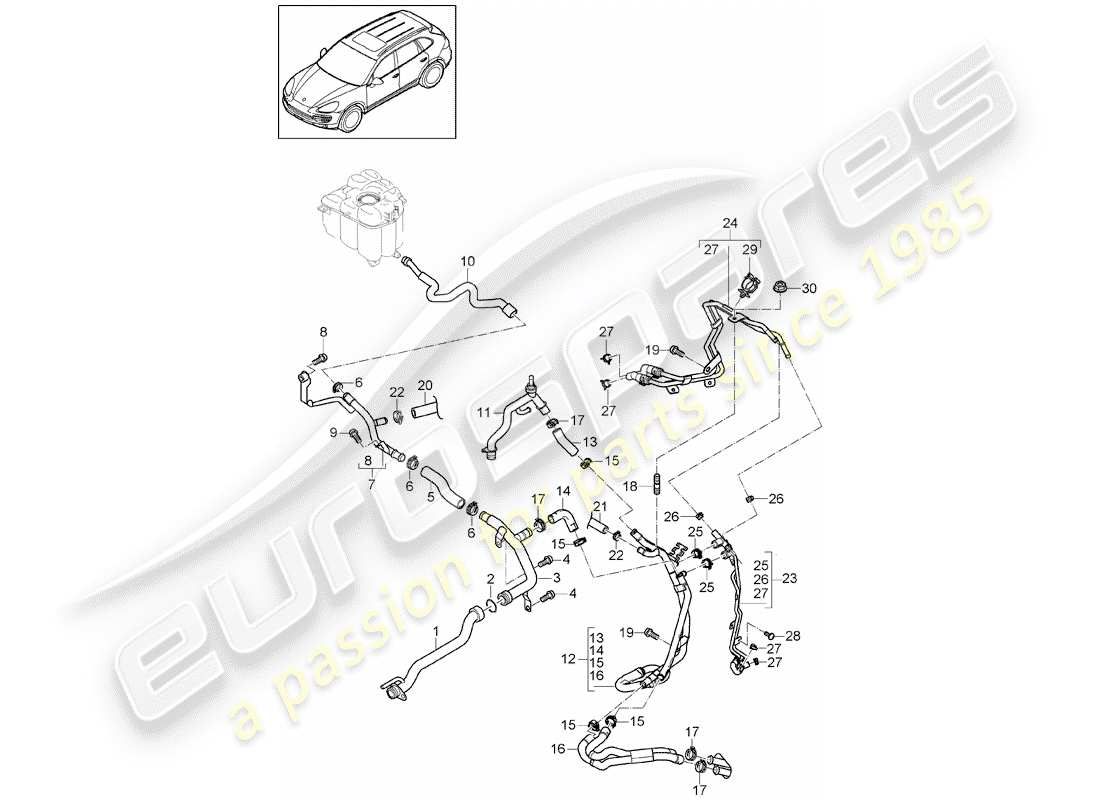 Porsche Cayenne E2 (2015) water cooling Part Diagram