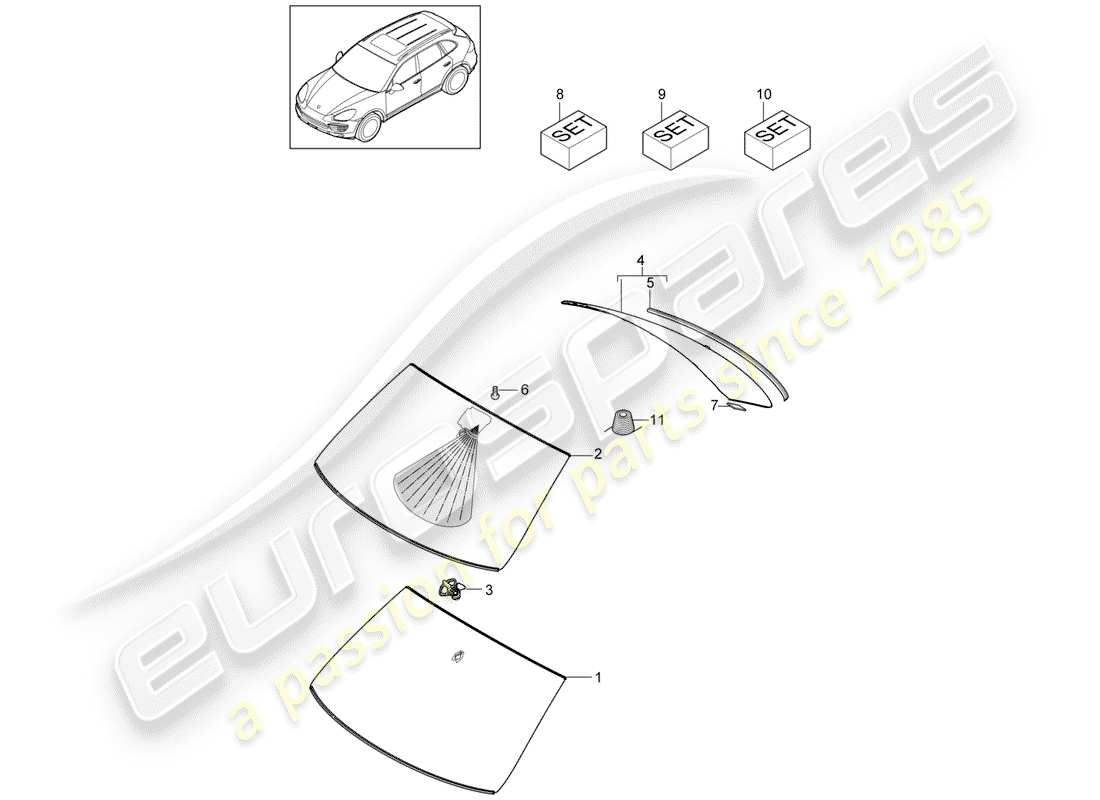 Porsche Cayenne E2 (2015) WINDOW GLASSES Part Diagram