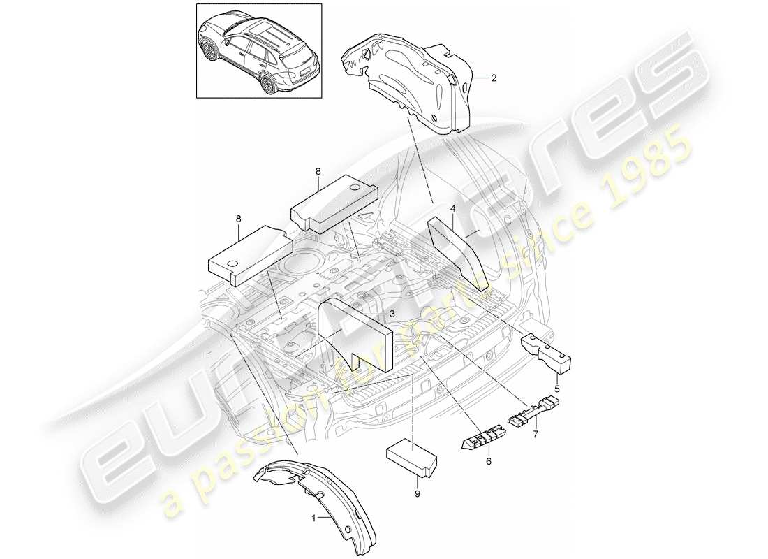 Porsche Cayenne E2 (2015) sound absorber Part Diagram