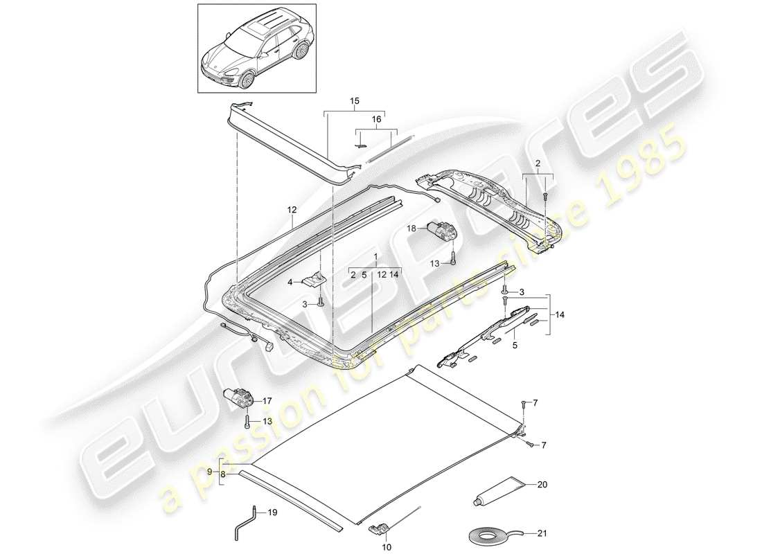 Porsche Cayenne E2 (2015) glass roof Part Diagram