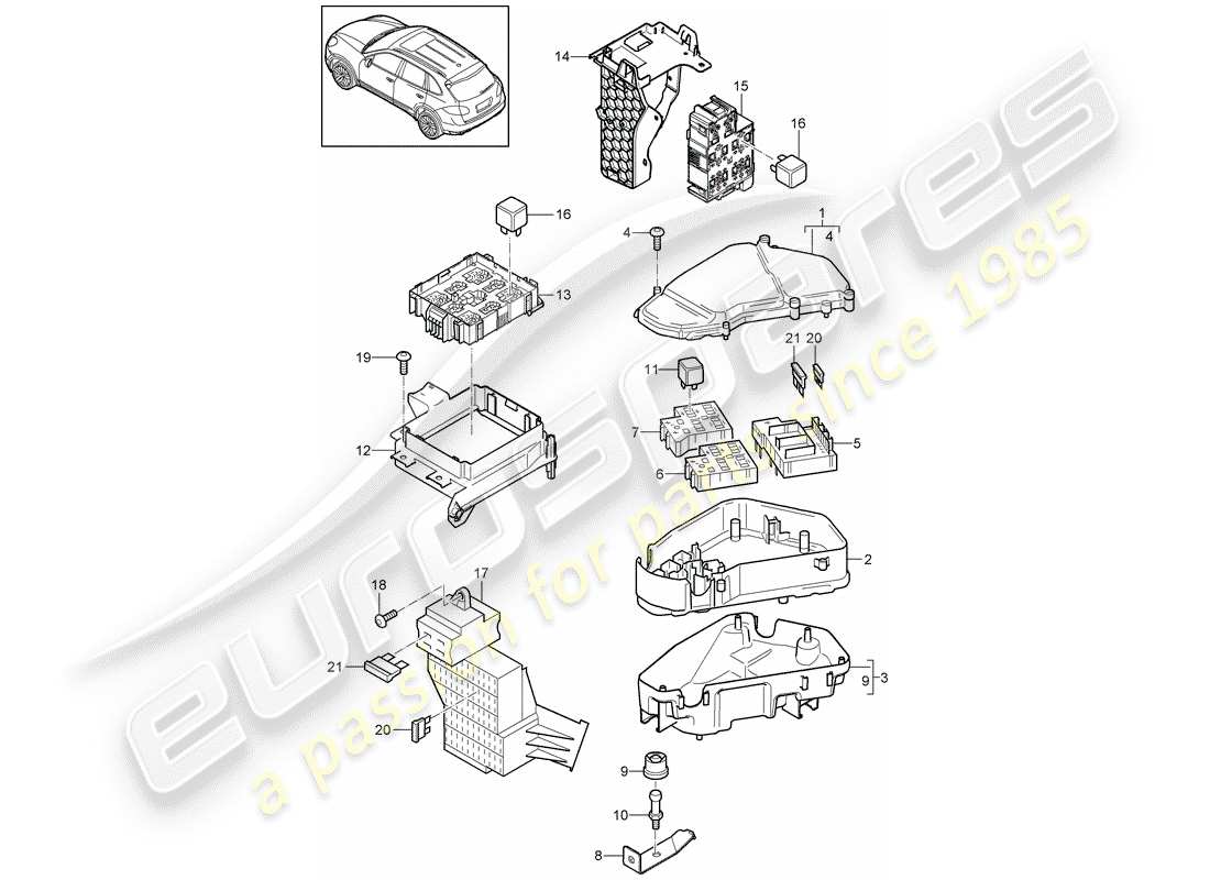 Porsche Cayenne E2 (2015) fuse box/relay plate Part Diagram