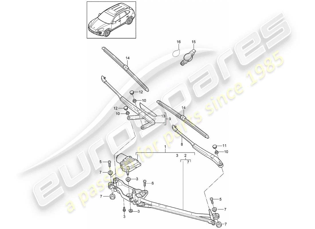 Porsche Cayenne E2 (2015) WINDSHIELD WIPER SYSTEM COMPL. Part Diagram