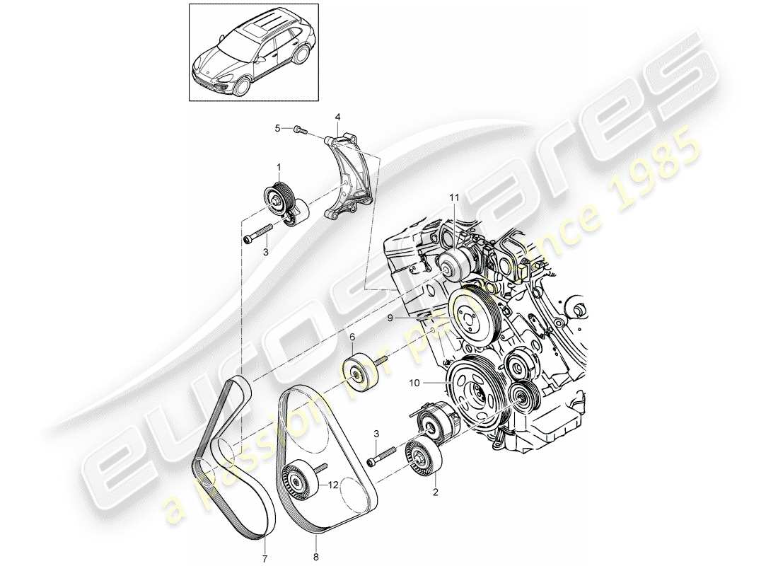 Porsche Cayenne E2 (2018) belt tensioning damper Part Diagram