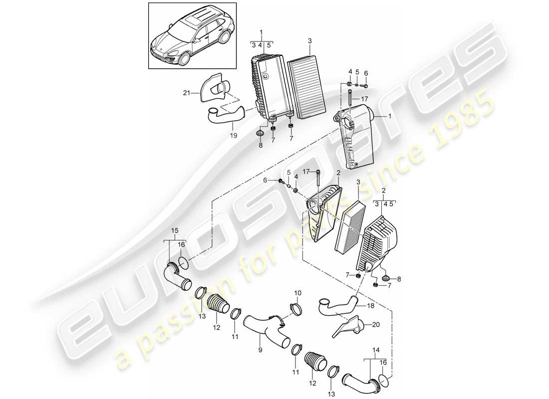 Porsche Cayenne E2 (2018) air cleaner with connecting Part Diagram