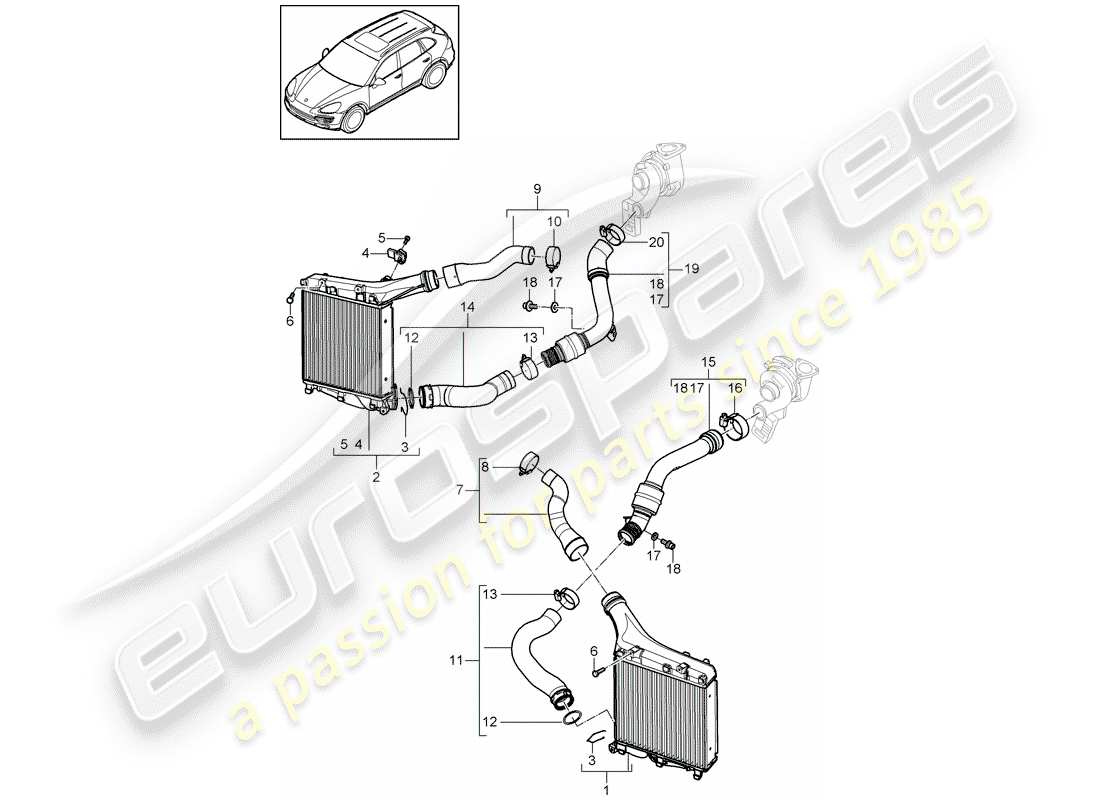Porsche Cayenne E2 (2018) CHARGE AIR COOLER Part Diagram