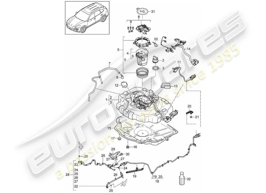 Porsche Cayenne E2 (2018) ex. emission control system Part Diagram
