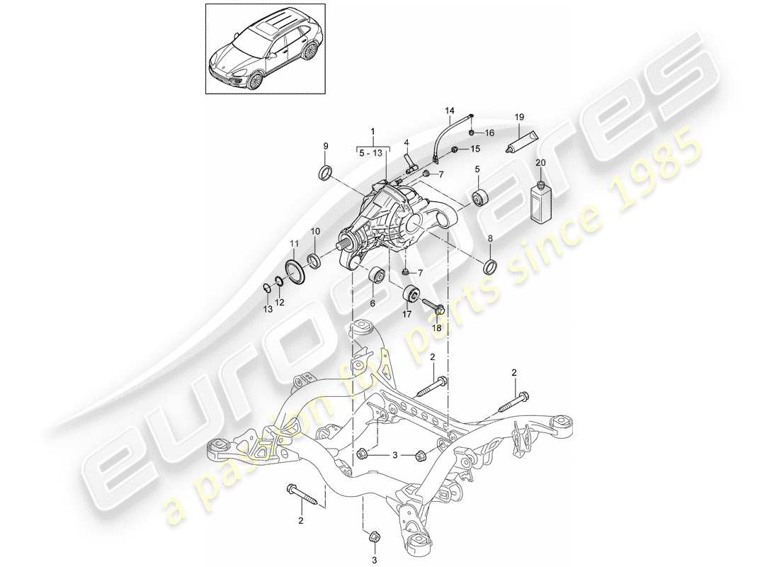 Porsche Cayenne E2 (2018) rear axle differential Part Diagram