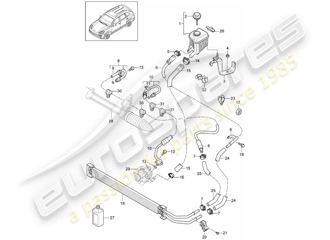 Porsche Cayenne E2 (2018) POWER STEERING Part Diagram