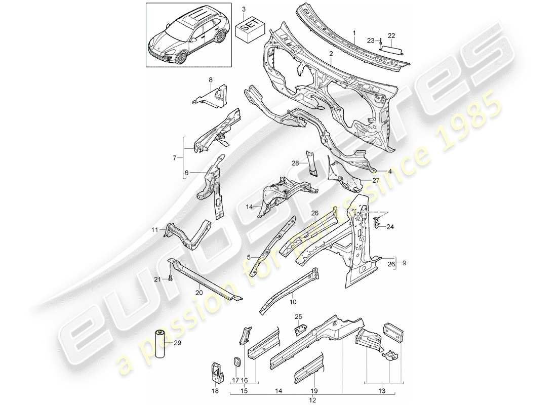 Porsche Cayenne E2 (2018) front end Part Diagram