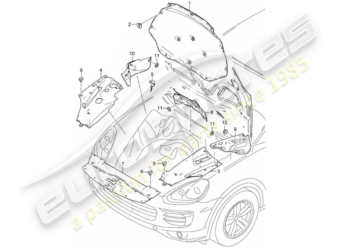 Porsche Cayenne E2 (2018) sound absorber Part Diagram