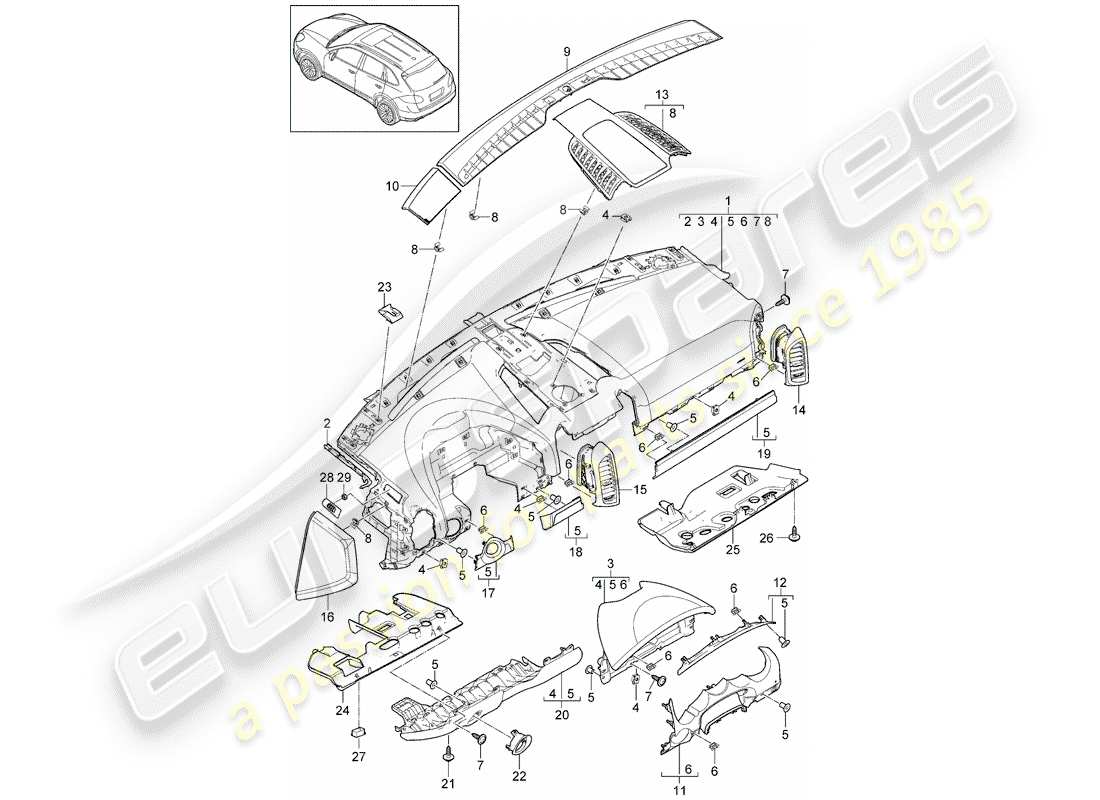 Porsche Cayenne E2 (2018) dash panel trim Part Diagram
