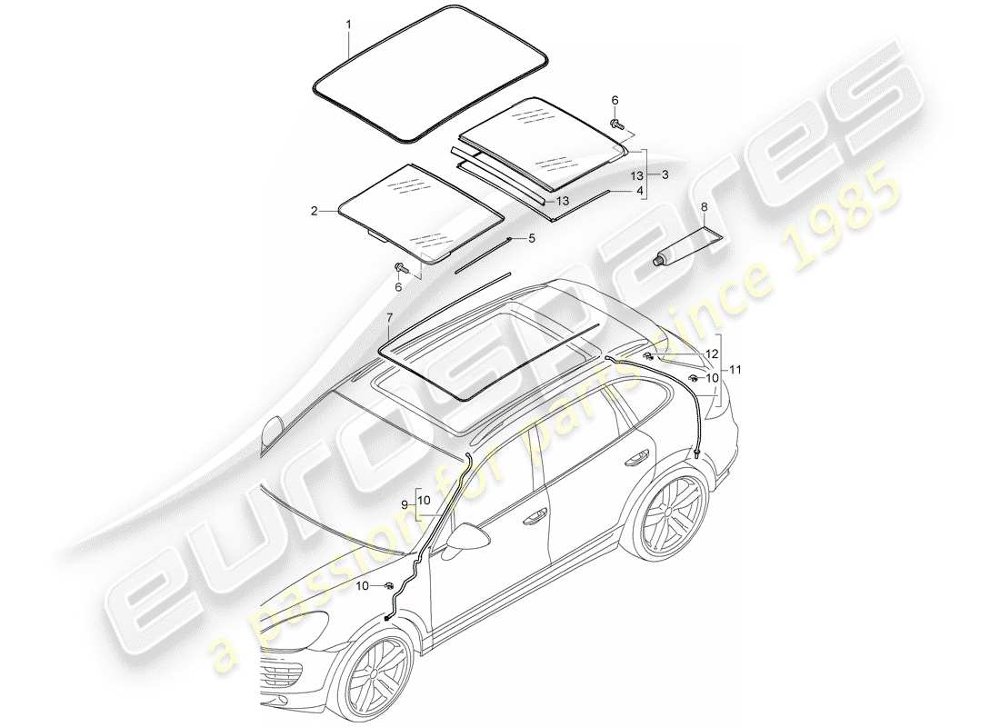 Porsche Cayenne E2 (2018) glass roof Part Diagram