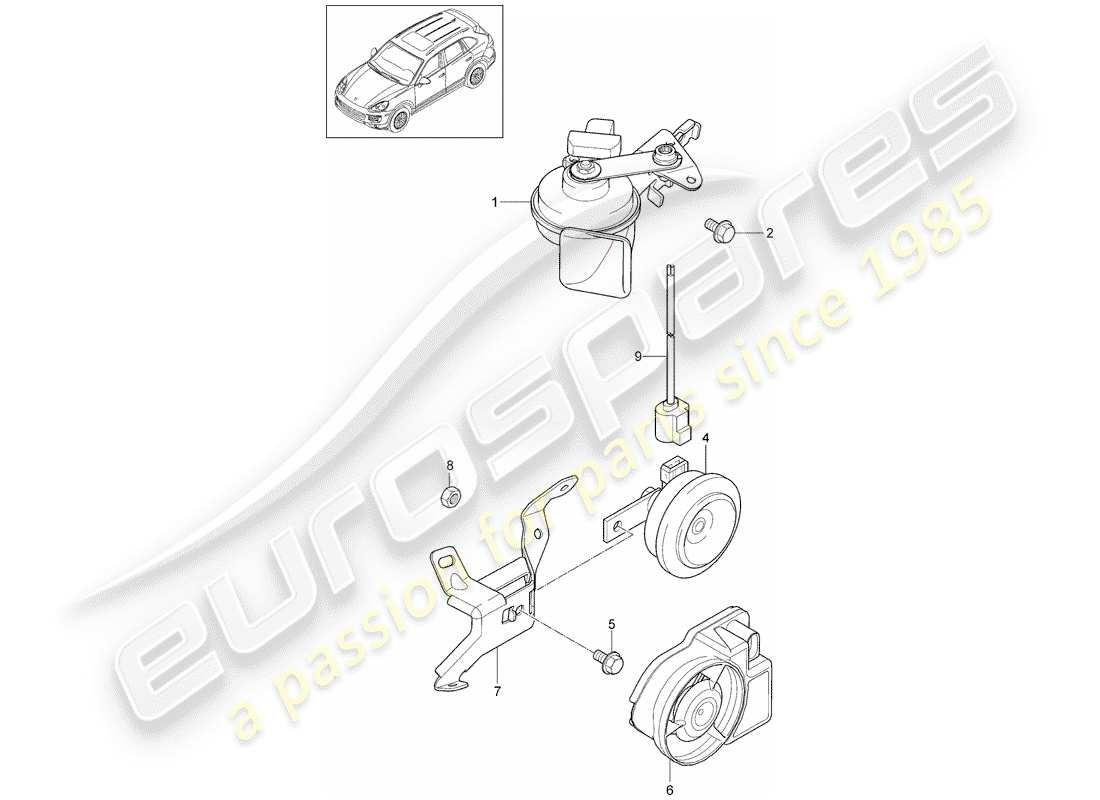 Porsche Cayenne E2 (2018) fanfare horn Part Diagram