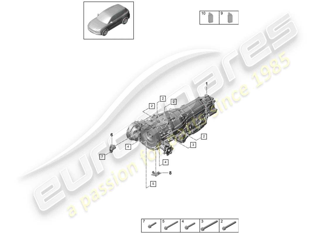 Porsche Cayenne E3 (2018) 8-SPEED automatic gearbox Parts Diagram