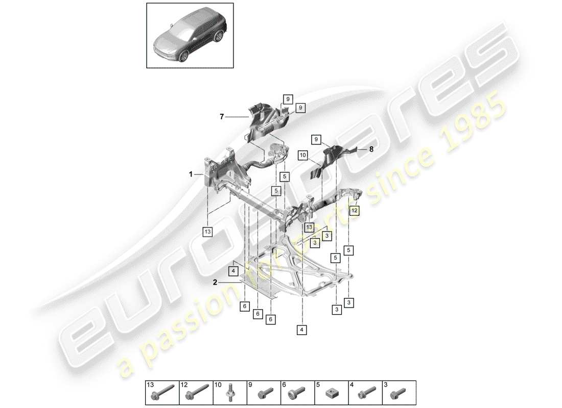 Porsche Cayenne E3 (2018) sub frame Parts Diagram
