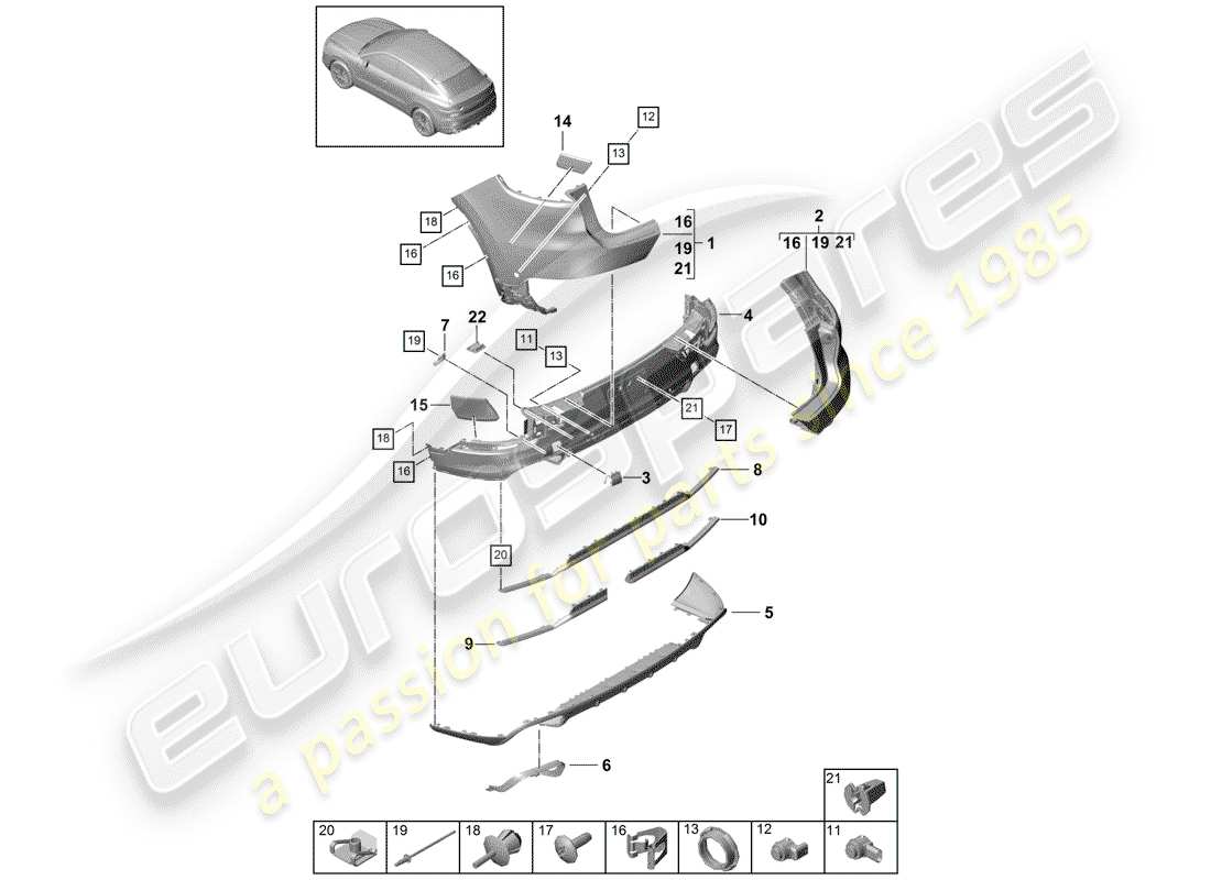 Porsche Cayenne E3 (2018) BUMPER Parts Diagram