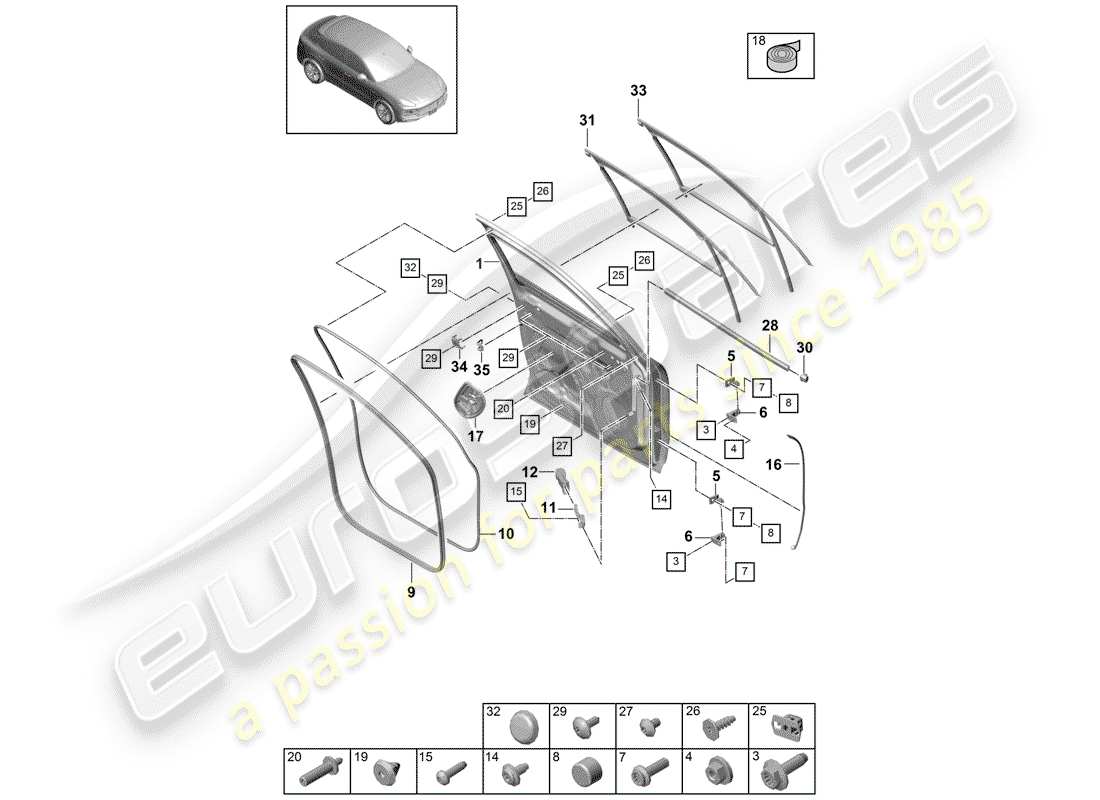 Porsche Cayenne E3 (2018) DOOR SHELL Parts Diagram