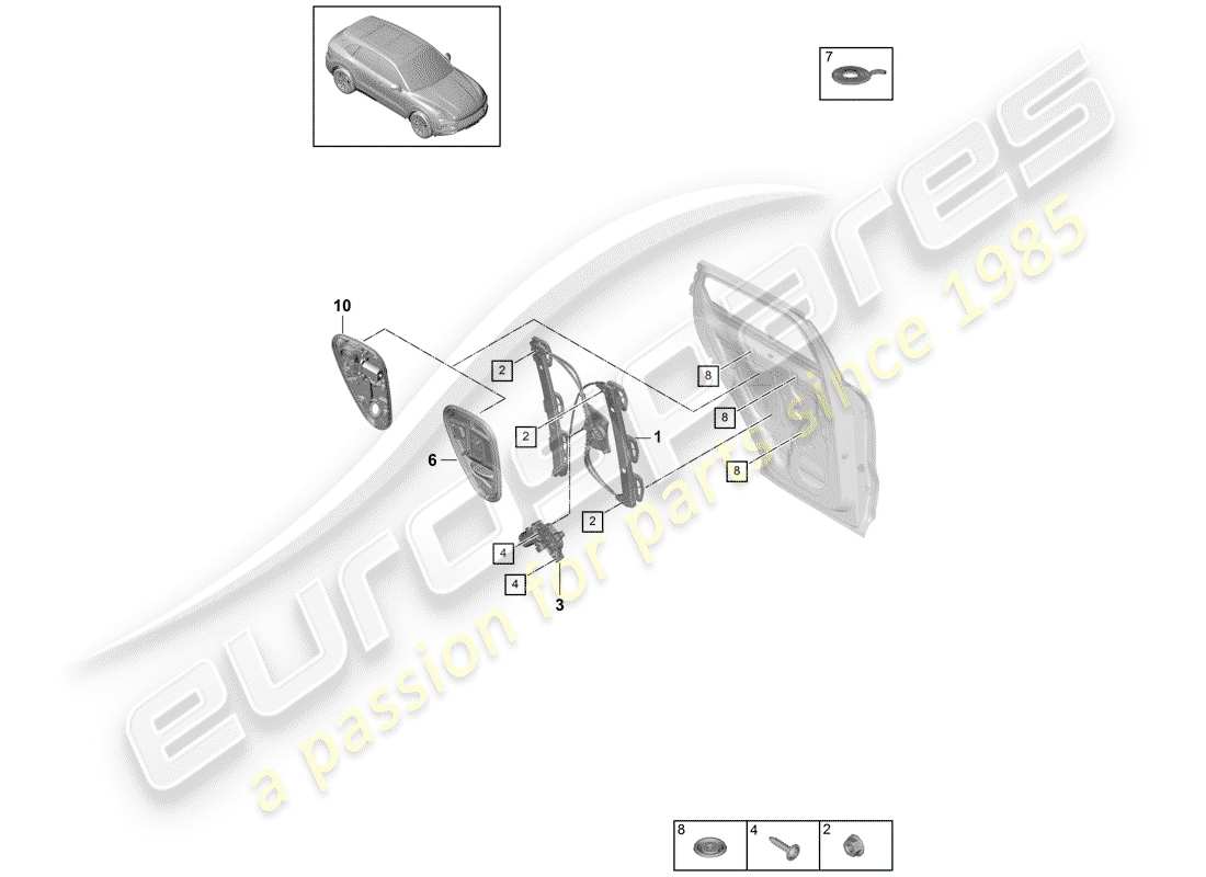 Porsche Cayenne E3 (2018) WINDOW REGULATOR Parts Diagram