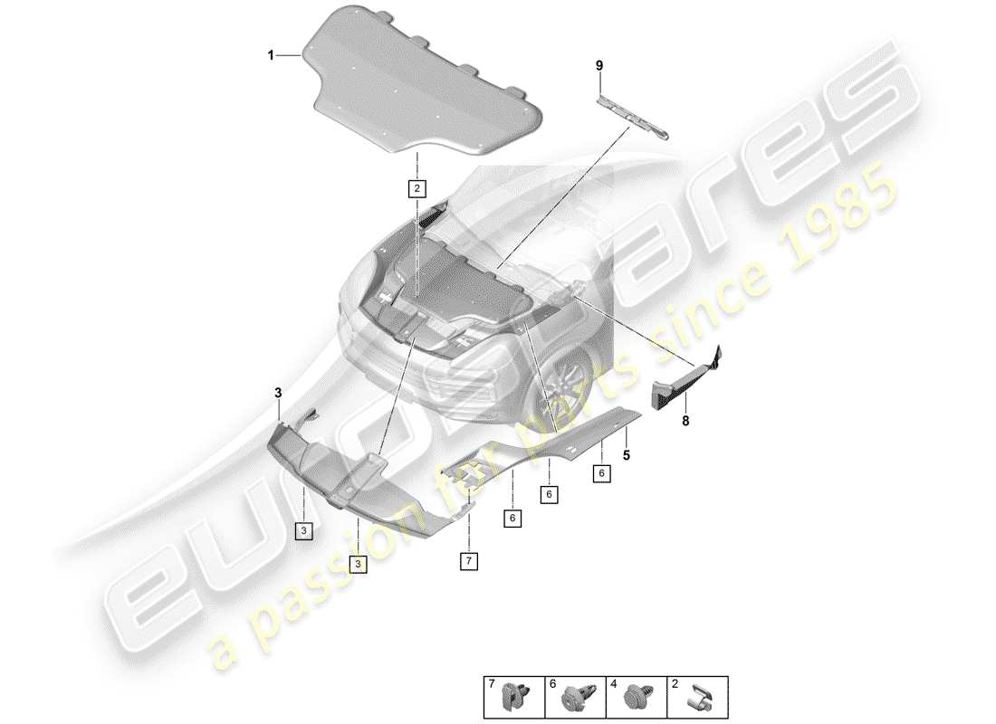 Porsche Cayenne E3 (2018) sound absorber Parts Diagram