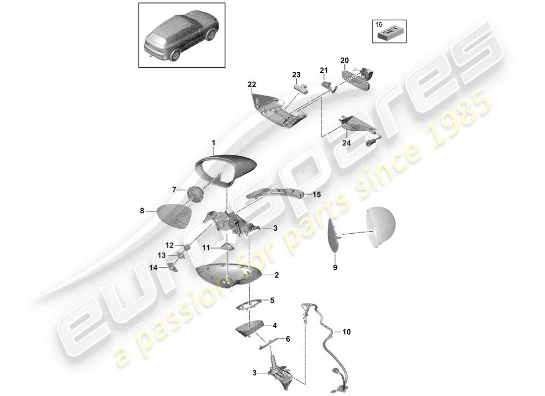 Porsche Cayenne E3 (2018) rear view mirror inner Parts Diagram