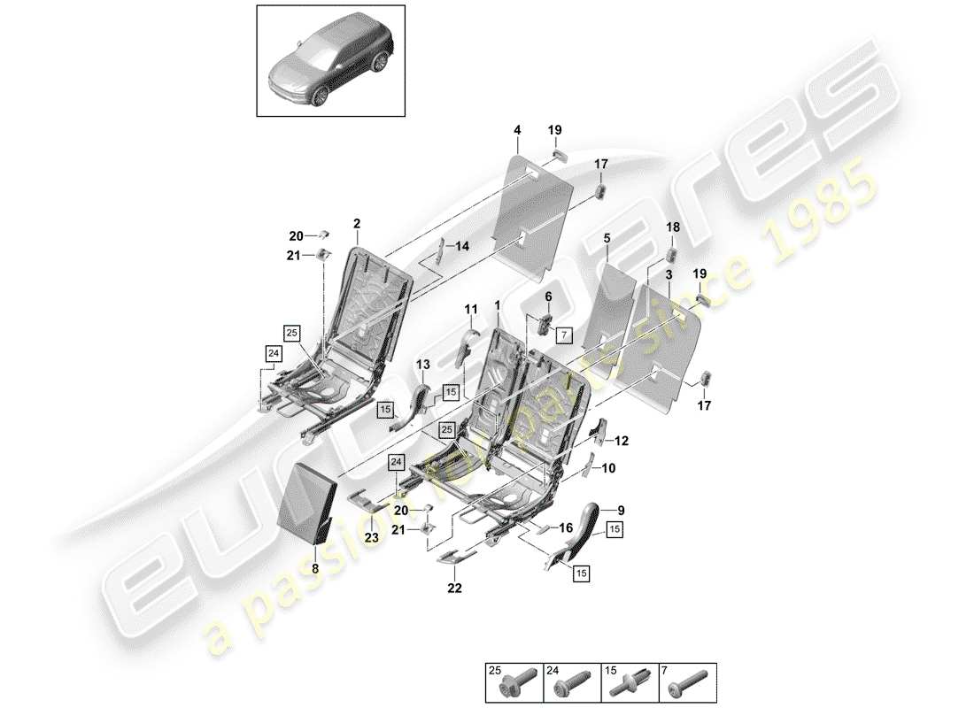 Porsche Cayenne E3 (2018) back seat backrest Parts Diagram