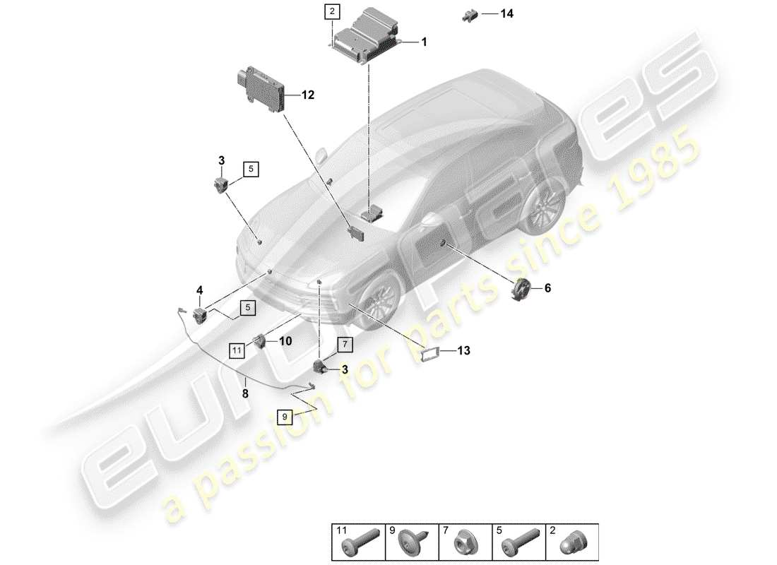 Porsche Cayenne E3 (2018) electronic control module Parts Diagram