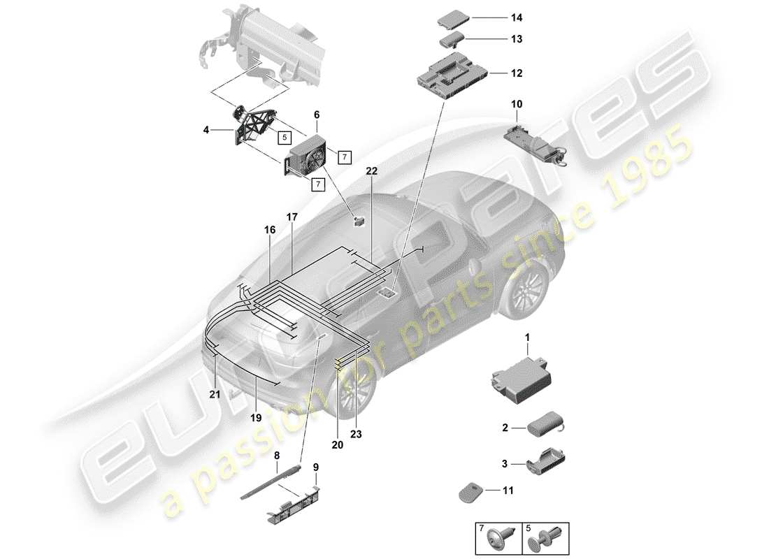 Porsche Cayenne E3 (2018) for vehicles with telephone Parts Diagram