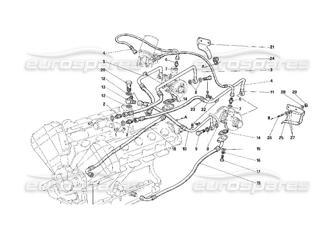 Ferrari F40 Oversupply System Lubrication and Cooling -Valid for Cars With Catalyst- Part Diagram