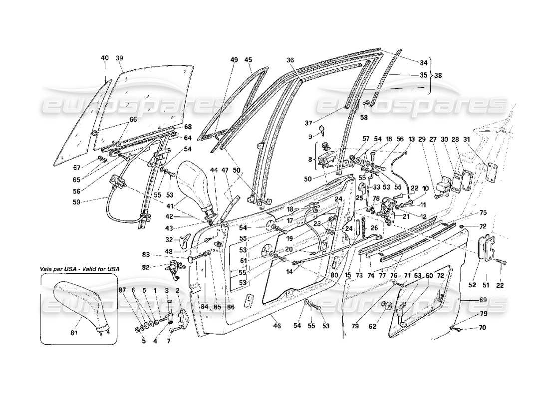 Ferrari F40 Doors -Descending Glass Version- Parts Diagram