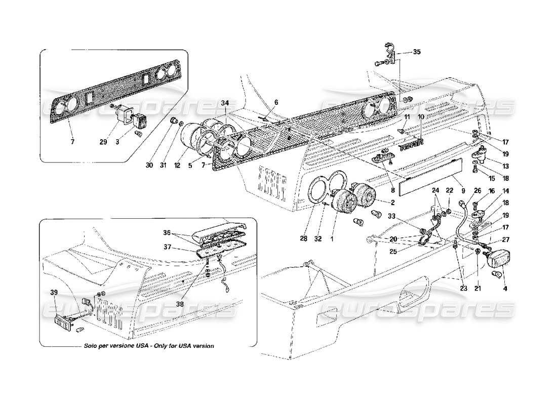 Ferrari F40 Rear Lights Parts Diagram