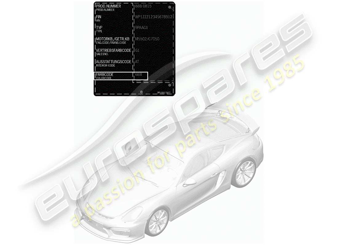 Porsche Cayman GT4 (2016) paint touch-up stick Part Diagram