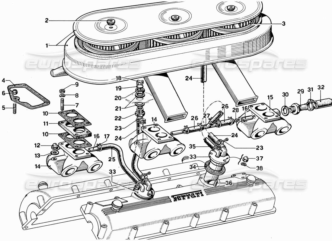 Ferrari 365 GT 2+2 (Mechanical) air inlet with blow-by Parts Diagram