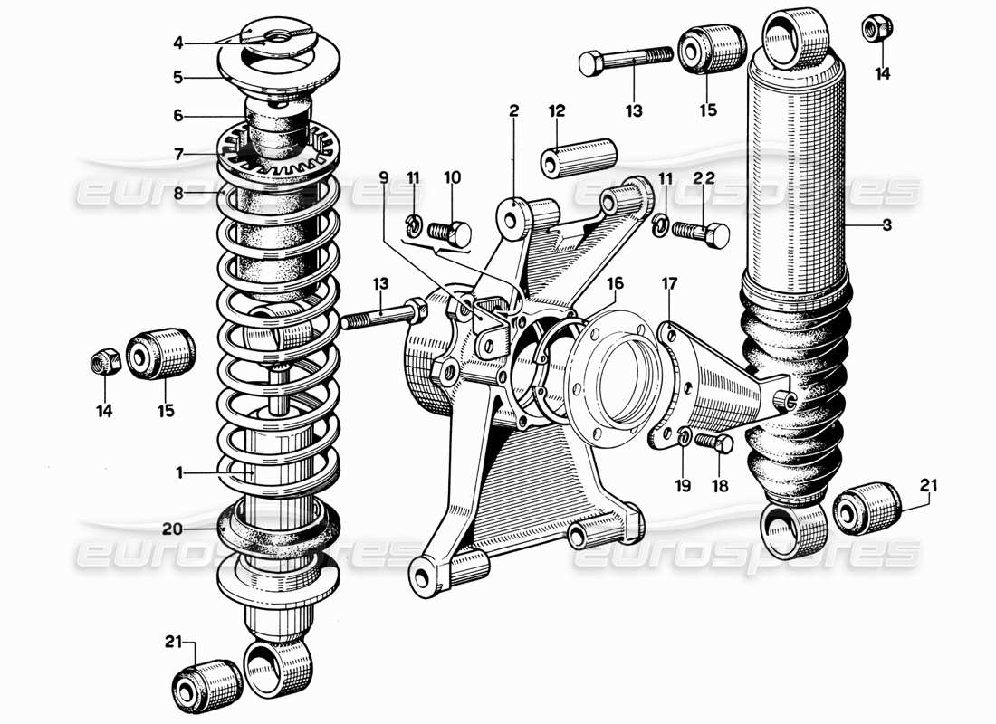 Ferrari 365 GT 2+2 (Mechanical) Rear Suspension - Damper and Self-Levelling Unit Parts Diagram
