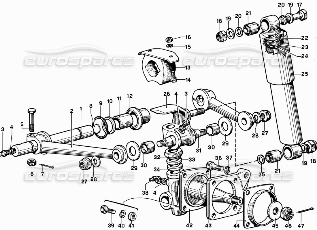 Ferrari 365 GT 2+2 (Mechanical) Front Wheel Suspension - Upper Arms Parts Diagram