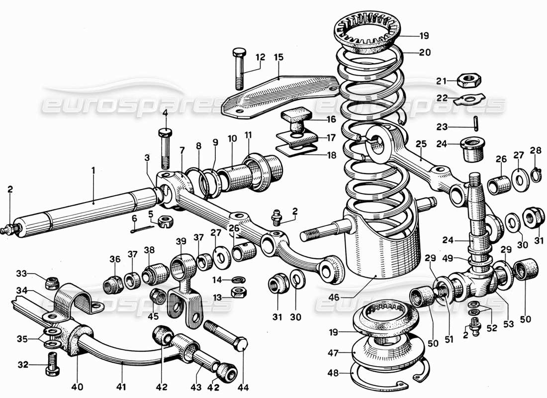 Ferrari 365 GT 2+2 (Mechanical) Front Wheel Suspension - Bottom Arms Parts Diagram