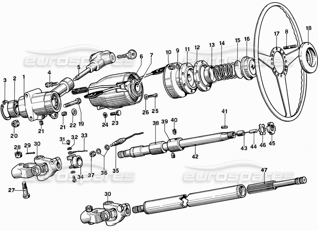 Ferrari 365 GT 2+2 (Mechanical) Steering Column Parts Diagram