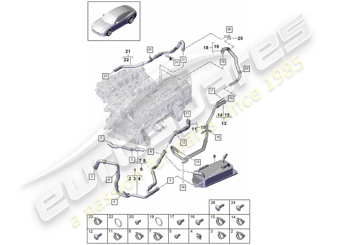 Porsche Panamera 971 (2017) water cooling Parts Diagram