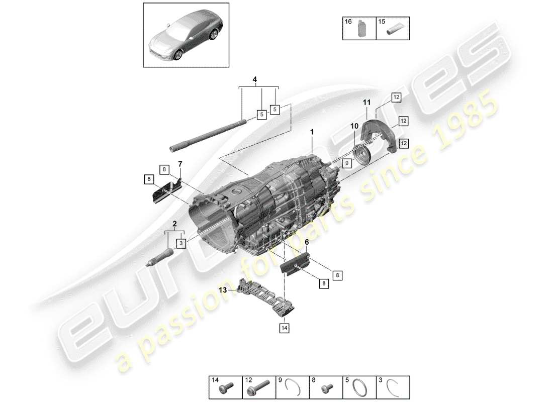 Porsche Panamera 971 (2017) 8-SPEED DUAL CLUTCH GEARBOX Parts Diagram
